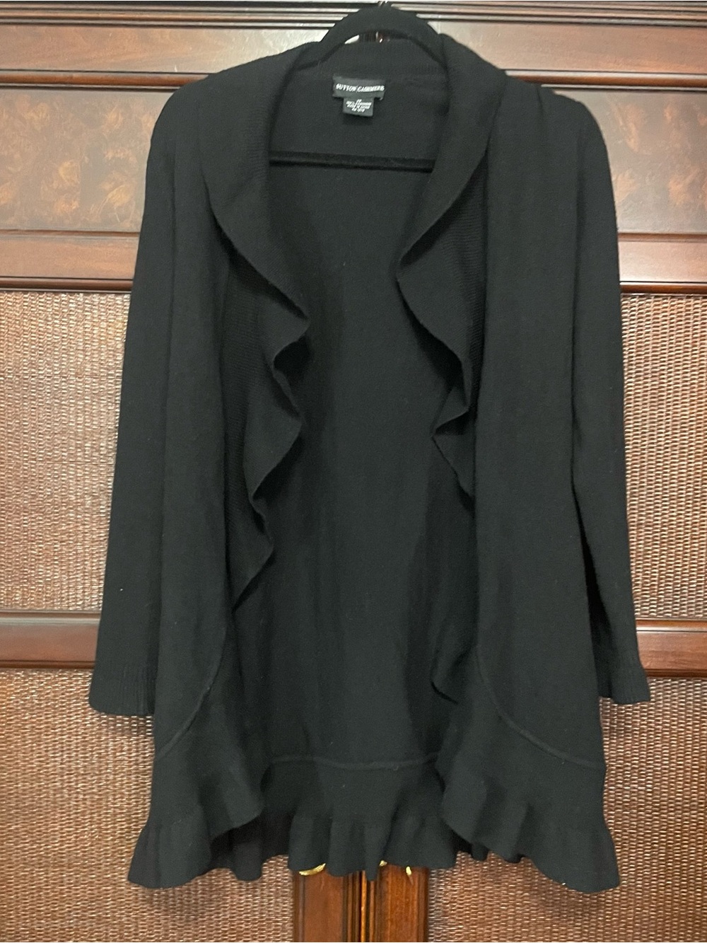 Sutton Cashmere Sweater Womens XS Gray Knit Open Cardigan Wool Ruffle